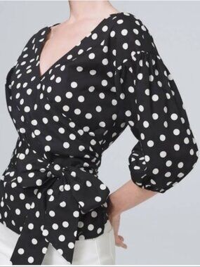 WHBM White House Black Market Polka Dot Blouse wrap top XXS